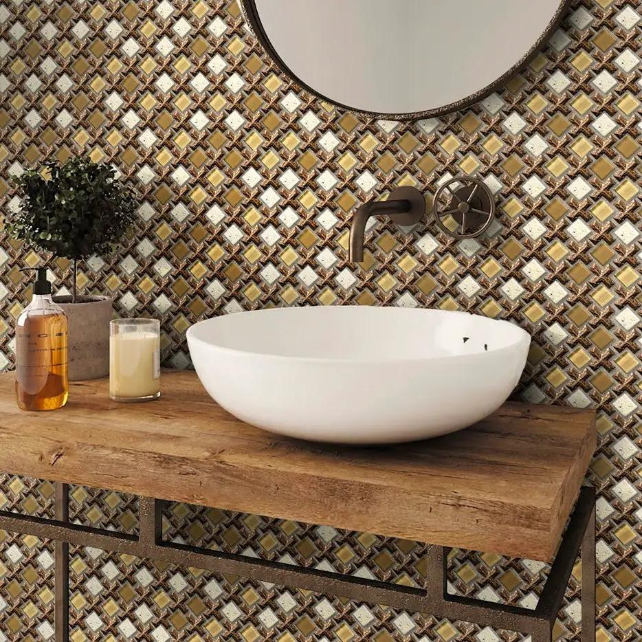 Brown 11x11 Polished Matte Textured Square Glass Resin Stone Mosaic Tile (5 pack, 4.2 sq ft/case) by Apollo Tile
