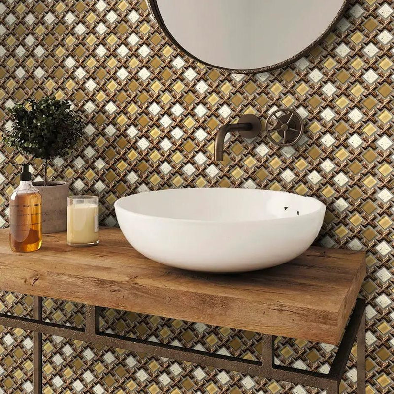 Brown 11x11 Polished Matte Textured Square Glass Resin Stone Mosaic Tile (5 pack, 4.2 sq ft/case) by Apollo Tile