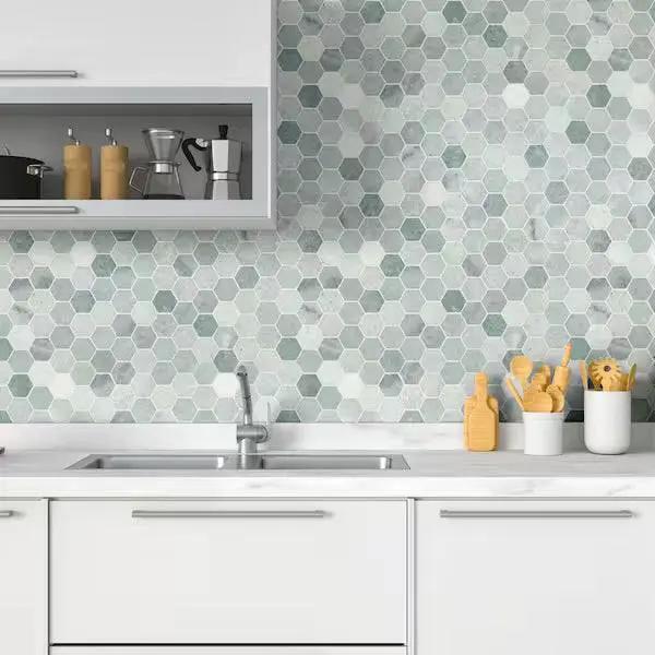 Open Box MSI Icelandic Green 2 in. Hexagon 12 in. x 12 in. x 0.38 in. Polished Marble Mesh-Mounted Mosaic Tile (9.8 sq. ft./case), photo 2 of 10