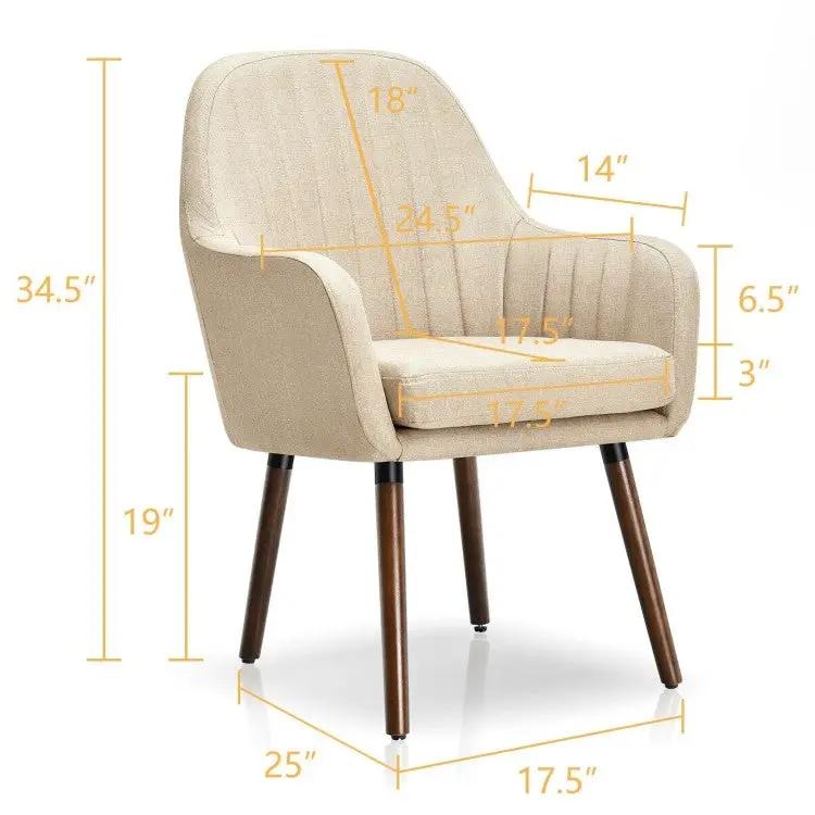 Set of 2 Retro Off-White Linen Upholstered Accent Chair with Stylish Wood Legs by HomePacific