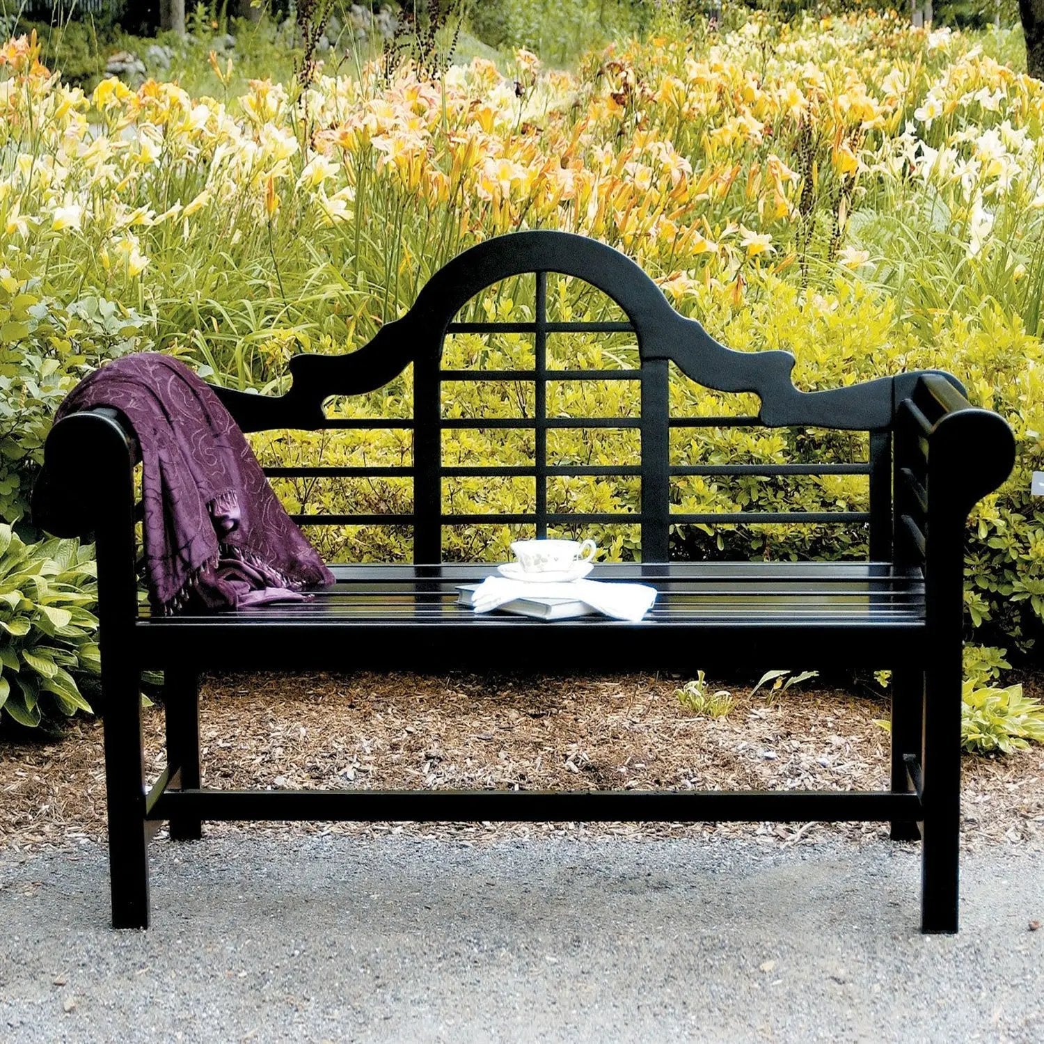 Weather Resistant 4.5-Ft Eucalyptus Outdoor Garden Bench in Black by HomePacific
