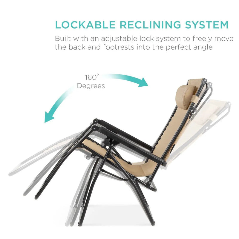 Beige Zero Gravity Folding Reclining Patio Lounge Chair with Canopy Sun Shade by HomePacific