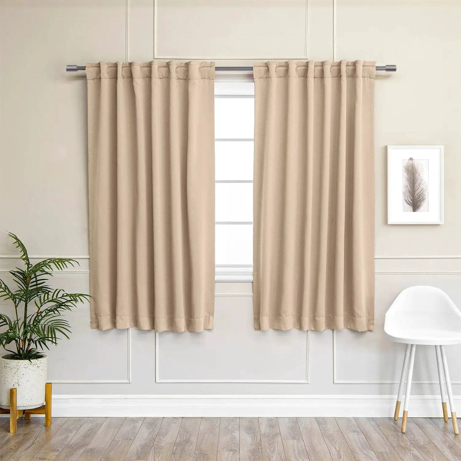 52 x 54 inch Solid Beige Cream Thermal Blackout Curtain Panels - Set of 2 by HomePacific