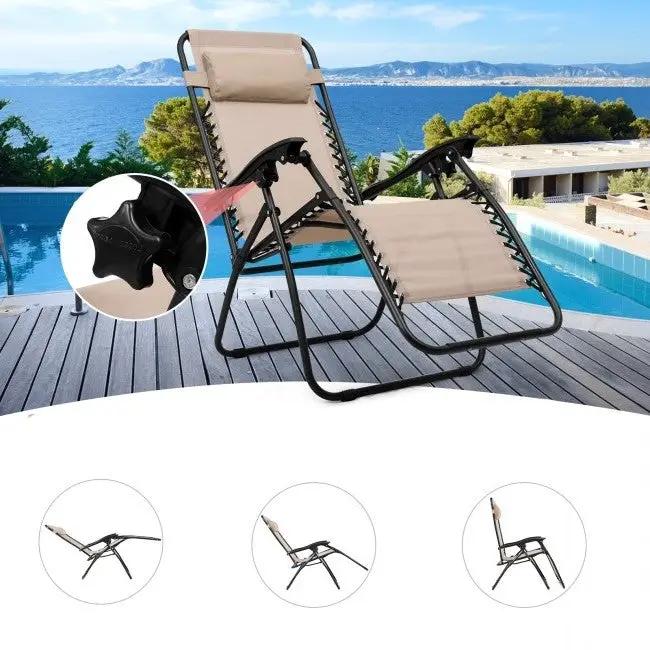 3 Piece Folding Portable Reclining Lounge Chairs Table Set Tan by HomePacific