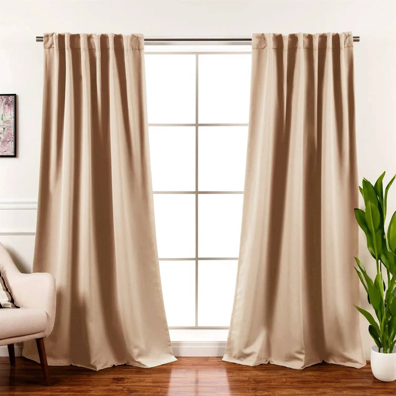 52 x 102 inch Solid Beige Cream Thermal Blackout Curtain Panels - Set of 2 by HomePacific