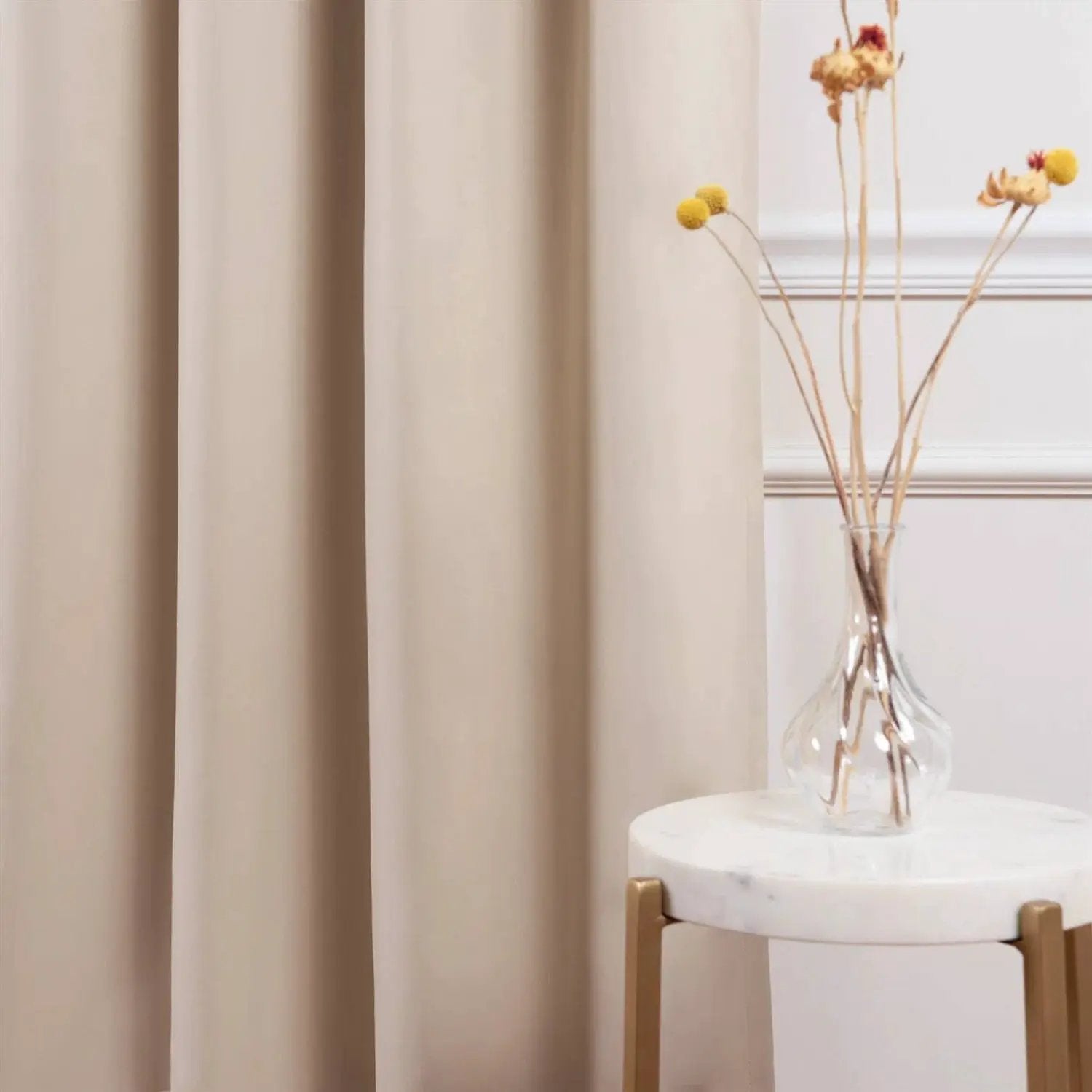 52 x 102 inch Solid Beige Cream Thermal Blackout Curtain Panels - Set of 2 by HomePacific