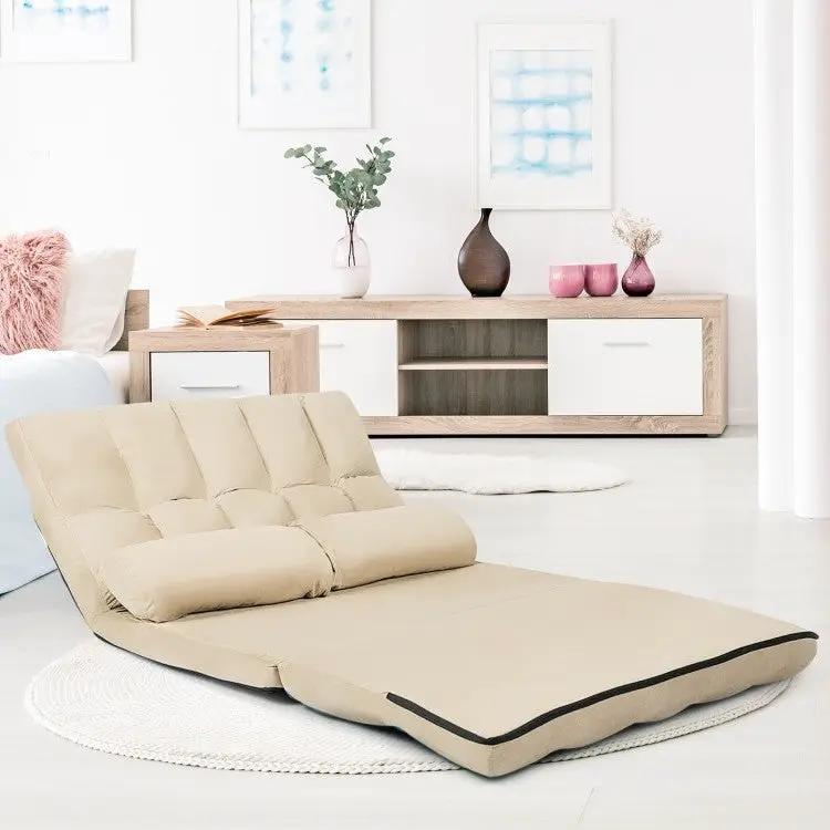 Faux Suede Minimalist 5 Tilt Foldable Floor Sofa Bed Detachable Cloth Cover in Beige by HomePacific