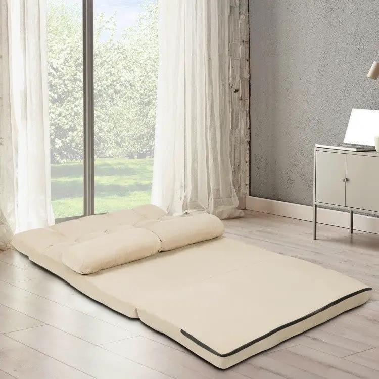 Faux Suede Minimalist 5 Tilt Foldable Floor Sofa Bed Detachable Cloth Cover in Beige by HomePacific