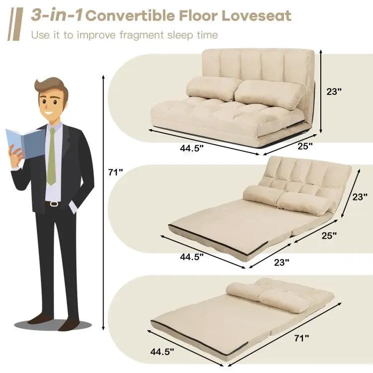Faux Suede Minimalist 5 Tilt Foldable Floor Sofa Bed Detachable Cloth Cover in Beige by HomePacific