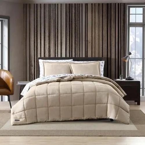Full/Queen Plush Sherpa Reversible Micro Suede Comforter Set in Beige by HomePacific