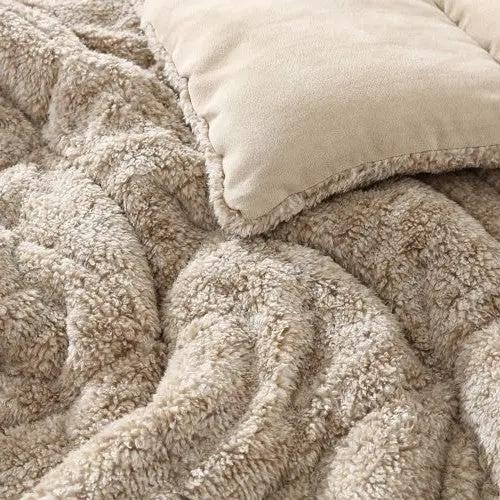 Full/Queen Plush Sherpa Reversible Micro Suede Comforter Set in Beige by HomePacific