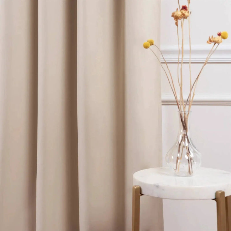 52 x 84 inch Solid Beige Cream Thermal Blackout Curtain Panels - Set of 2 by HomePacific