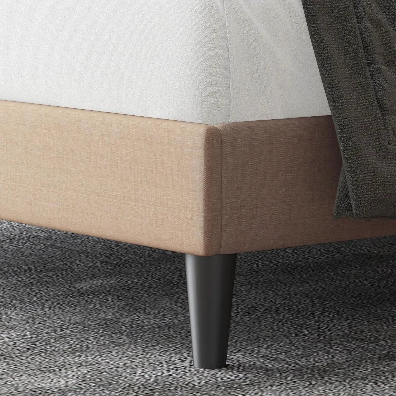 Full size Beige Linen Platform Bed Frame with Button Tufted Headboard by HomePacific