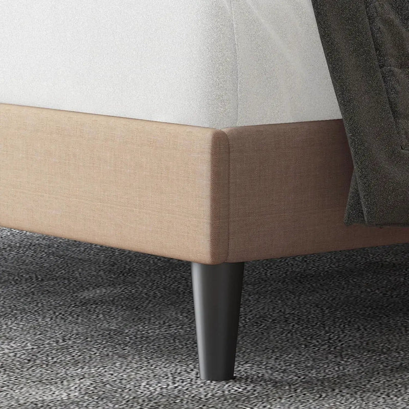 Full size Beige Linen Platform Bed Frame with Button Tufted Headboard by HomePacific