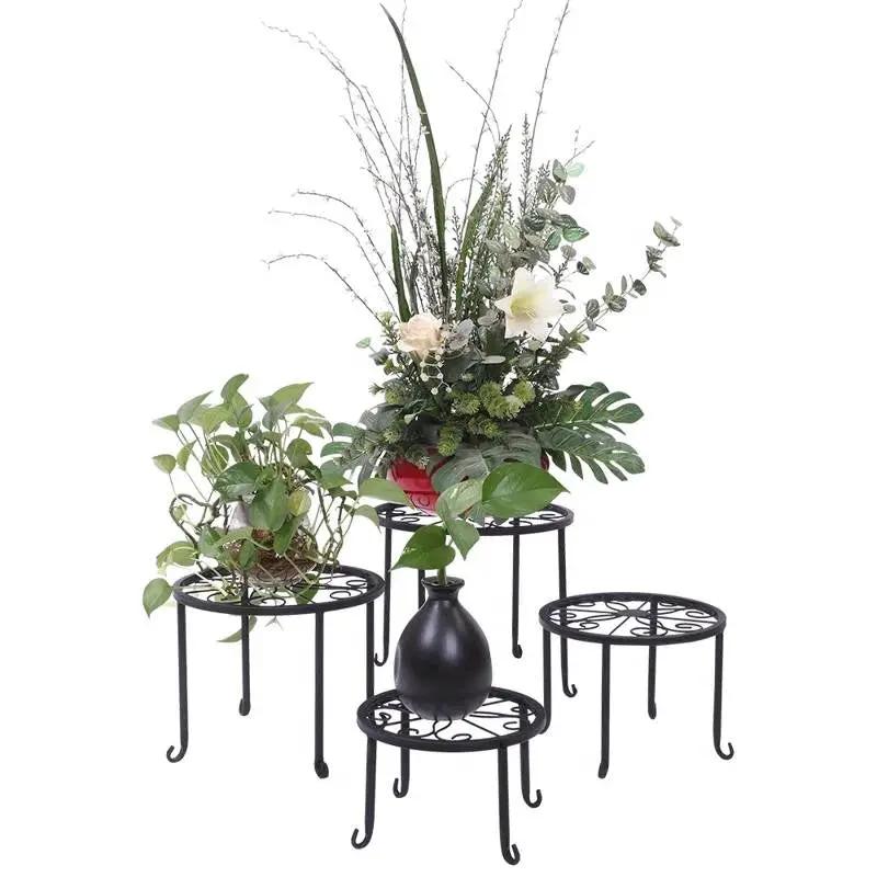 Set of 4 - Indoor Outdoor Black Metal Plant Stand by HomePacific