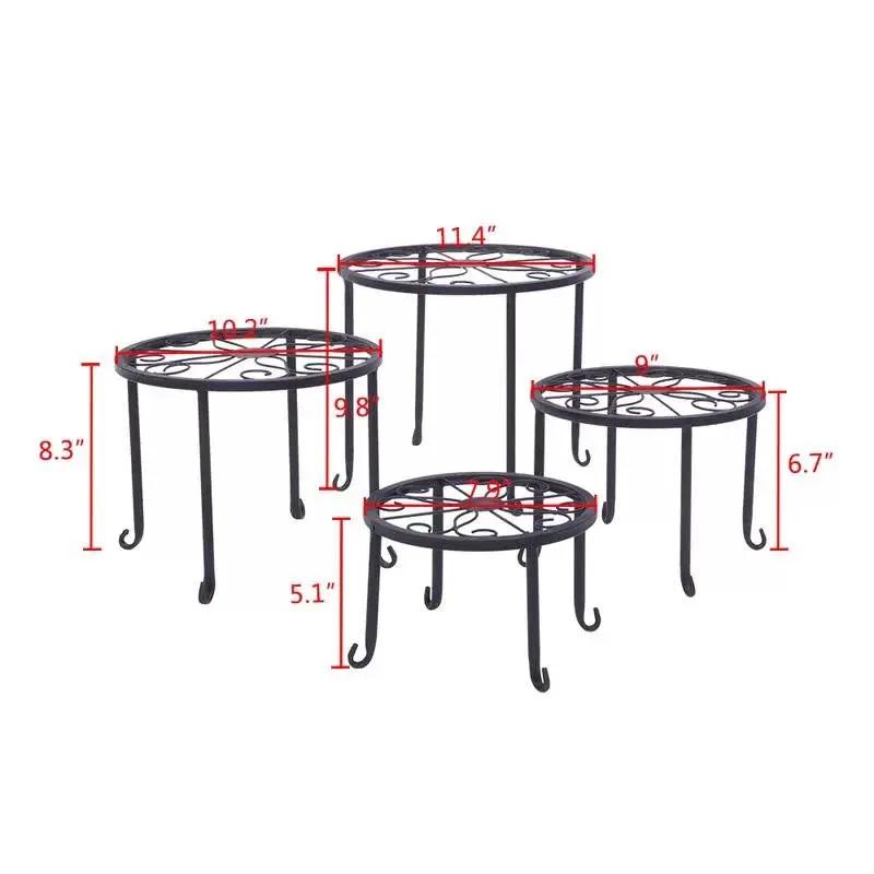Set of 4 - Indoor Outdoor Black Metal Plant Stand by HomePacific