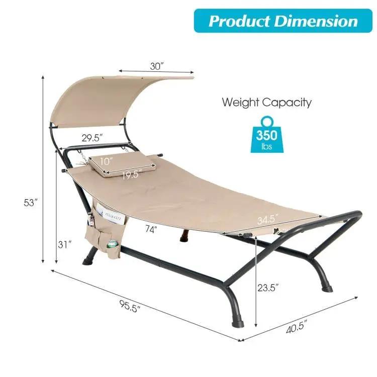 Outdoor Tan Hammock Style Chaise Lounge Chair Cot with Canopy and Storage Bag by HomePacific