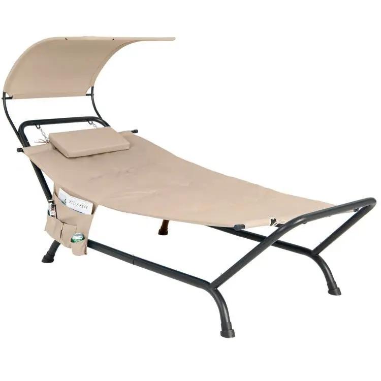Beige Polyester Chaise Lounge Chair Hammock with Canopy and Storage Bag by HomePacific