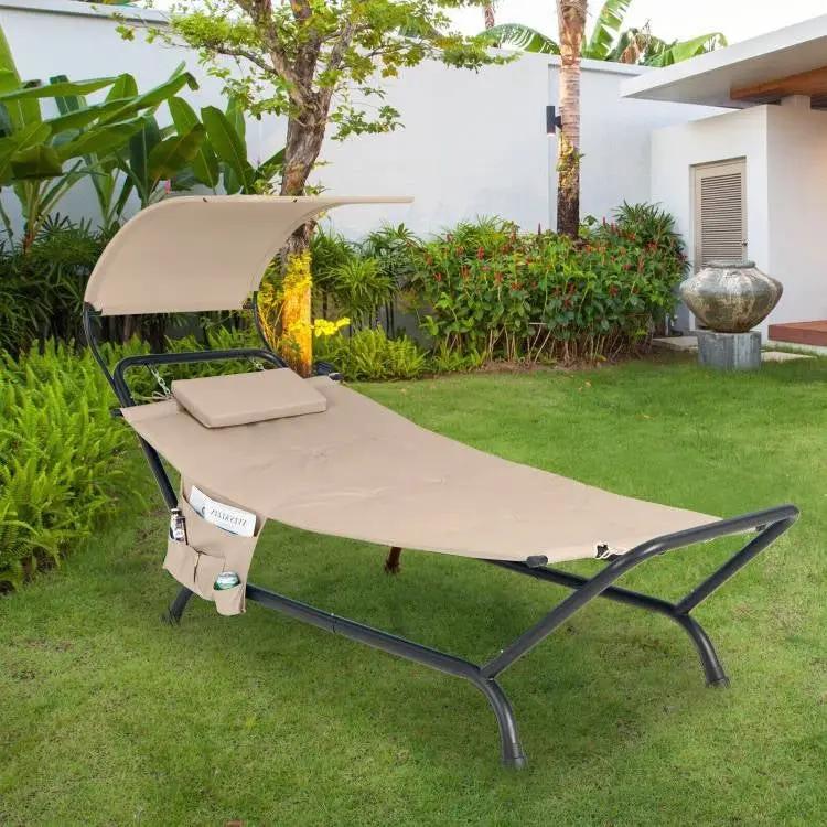 Beige Polyester Chaise Lounge Chair Hammock with Canopy and Storage Bag by HomePacific