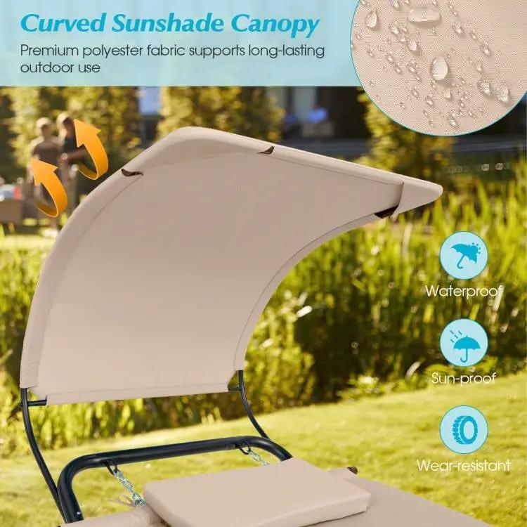 Beige Polyester Chaise Lounge Chair Hammock with Canopy and Storage Bag by HomePacific