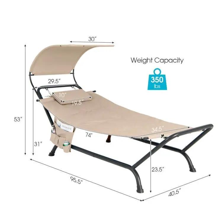 Beige Polyester Chaise Lounge Chair Hammock with Canopy and Storage Bag by HomePacific