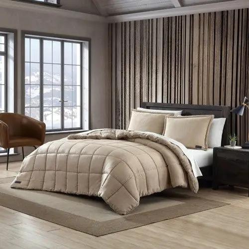 King Plush Sherpa Reversible Micro Suede Comforter Set in Beige by HomePacific