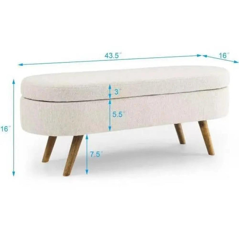 Mid-Century Modern Boho Style Off-White Beige Linen Bedroom Storage Bed Bench by HomePacific