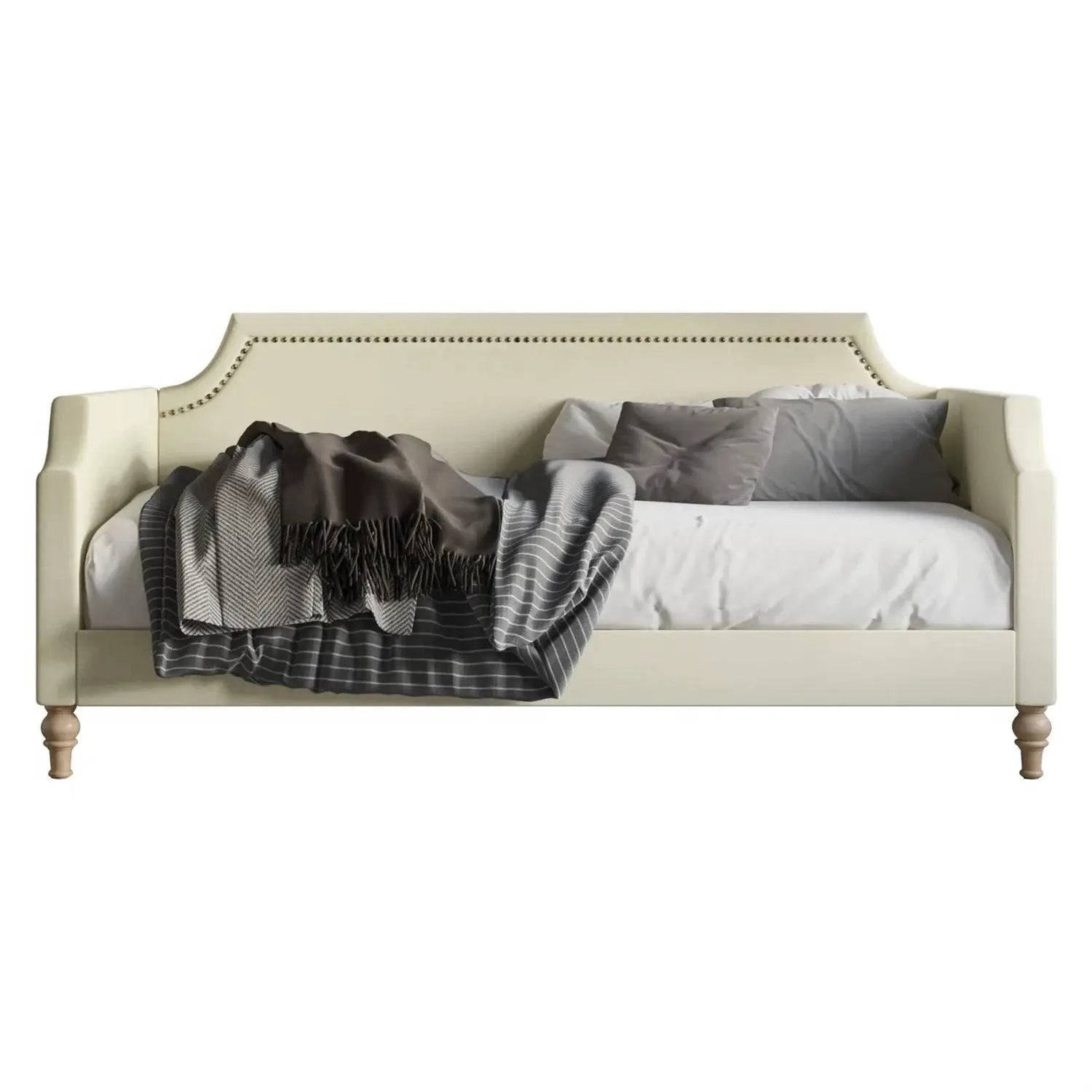 Twin size Beige Cream Polyester Fabric Upholstered Daybed with Nailhead Trim by HomePacific