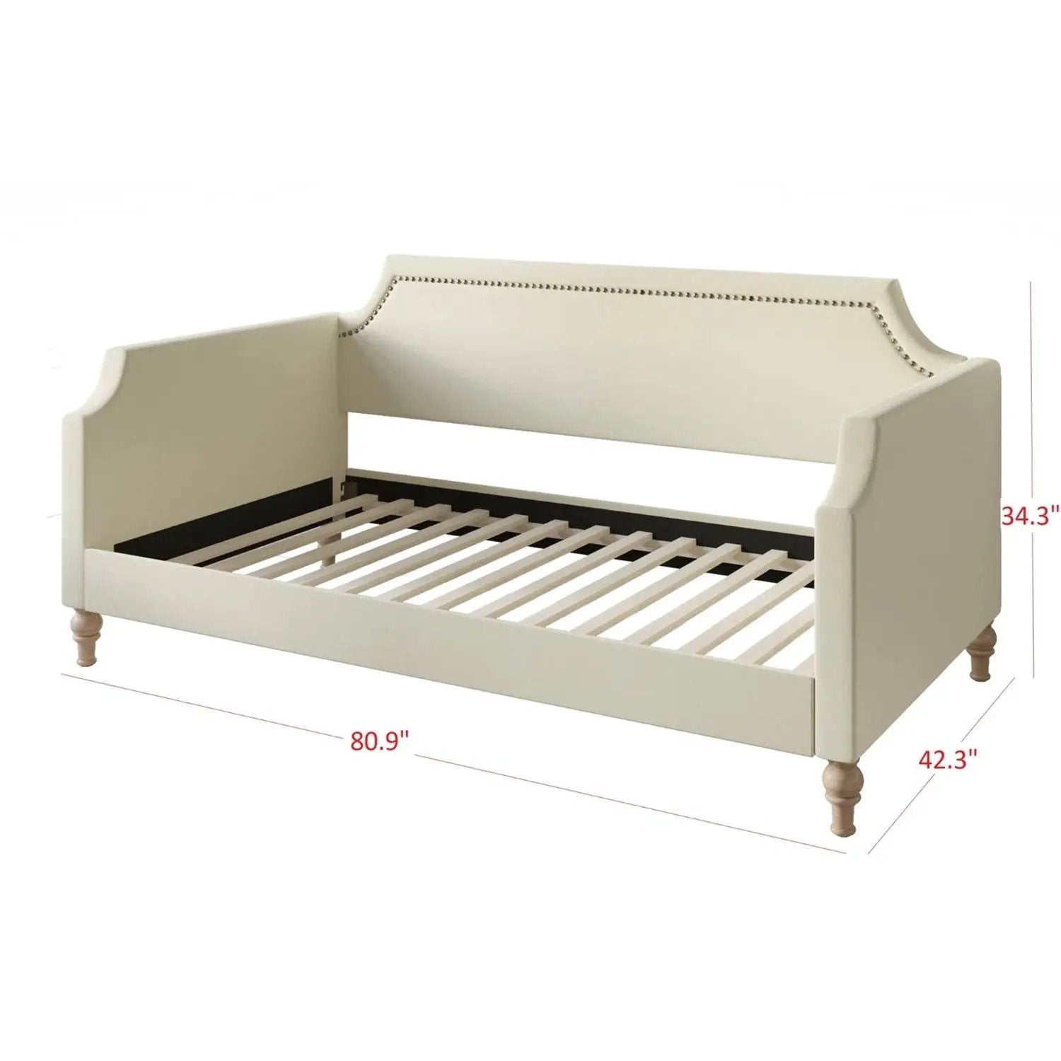 Twin size Beige Cream Polyester Fabric Upholstered Daybed with Nailhead Trim by HomePacific