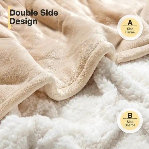 Heated Electric Sherpa Throw Blanket in Beige/White by HomePacific