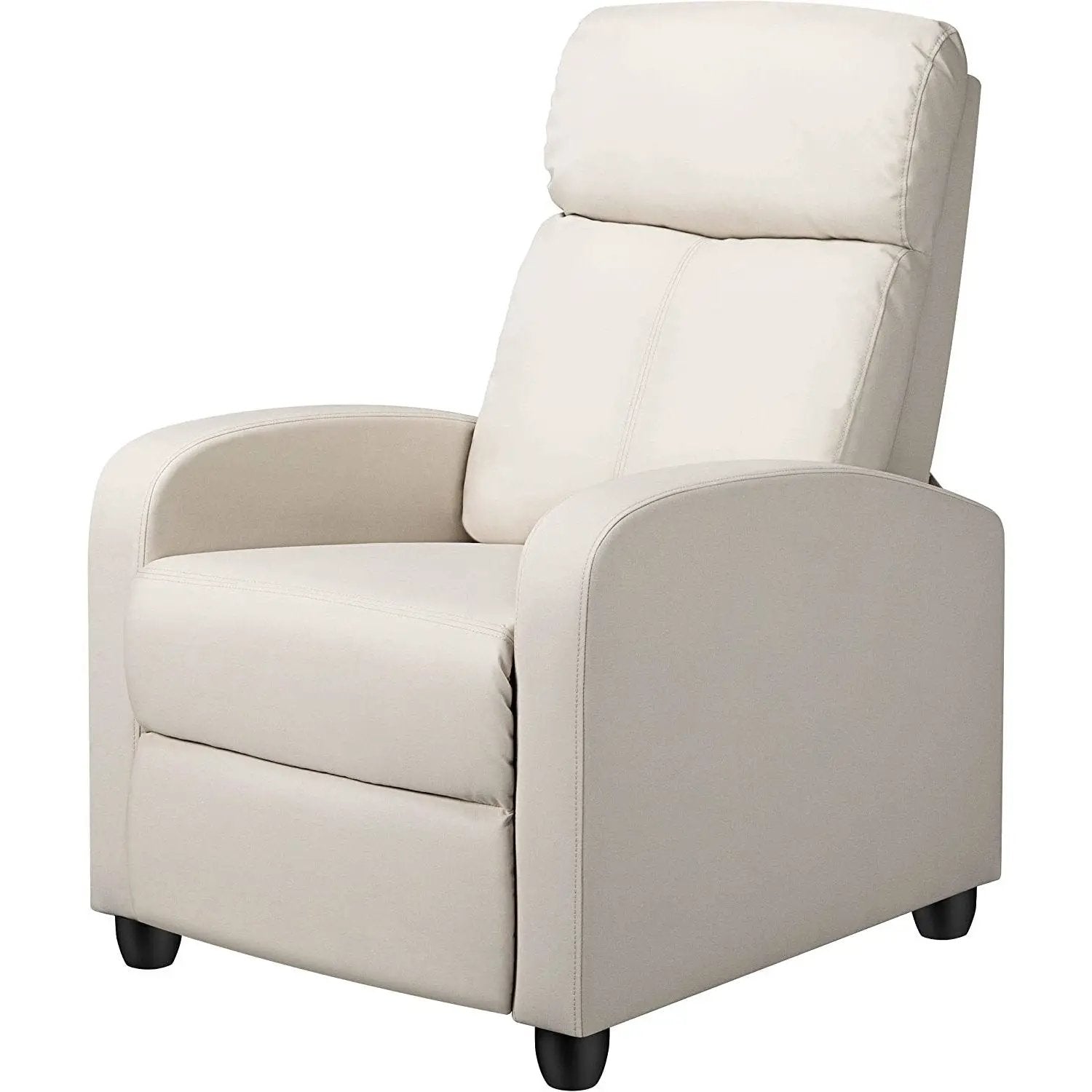Off White High-Density Faux Leather Push Back Recliner Chair by HomePacific