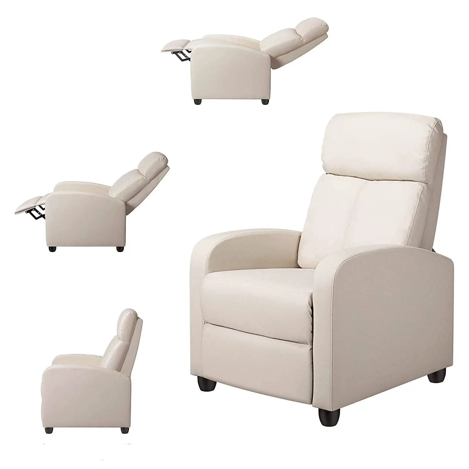 Off White High-Density Faux Leather Push Back Recliner Chair by HomePacific
