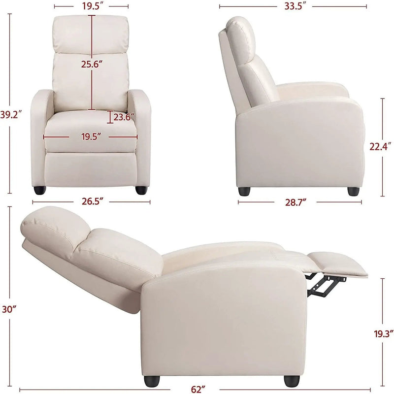 Off White High-Density Faux Leather Push Back Recliner Chair by HomePacific
