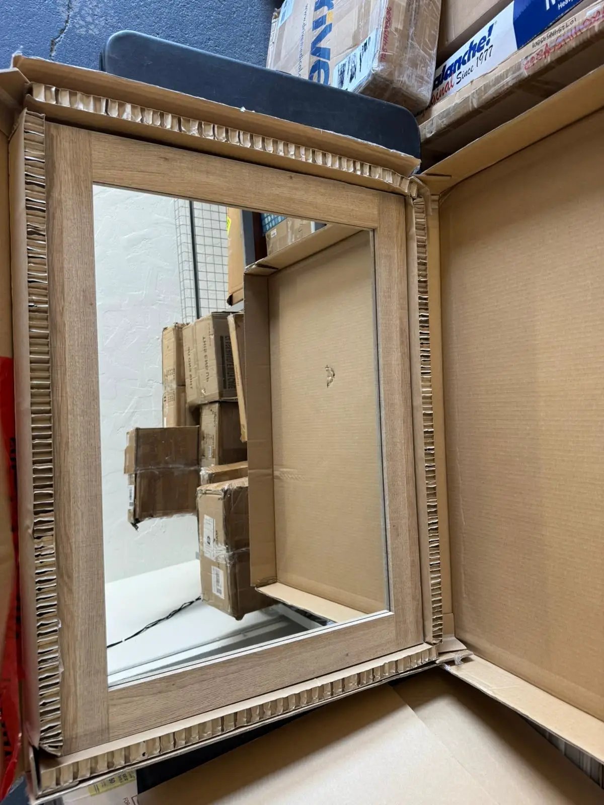Open Box GLACIER BAY Huckleberry 24 in. W x 32 in. H Rectangular Framed Wall Mount Bathroom Vanity Mirror in Weathered Tan by Selzalot