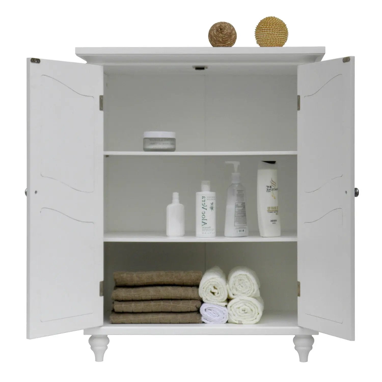 Bathroom Linen Storage Floor Cabinet with 2-Doors in White Wood Finish by HomePacific