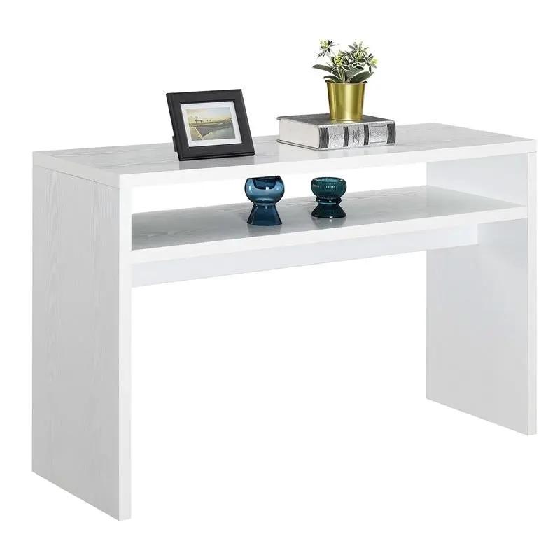 Modern FarmHome White Sofa Table Console Table with Bottom Shelf by HomePacific