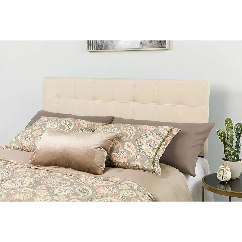 Full size Beige Taupe Fabric Box-Stitch Upholstered Headboard by HomePacific