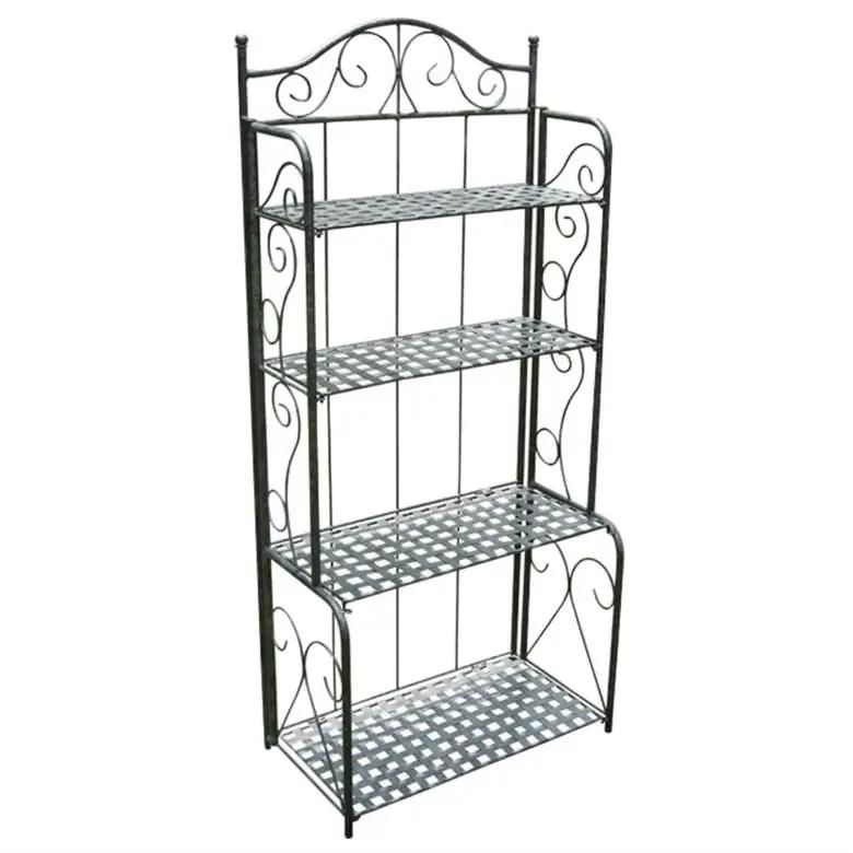 Indoor Outdoor Folding Black Metal Bakers Rack with 4-Tier Lattice Shelves by HomePacific