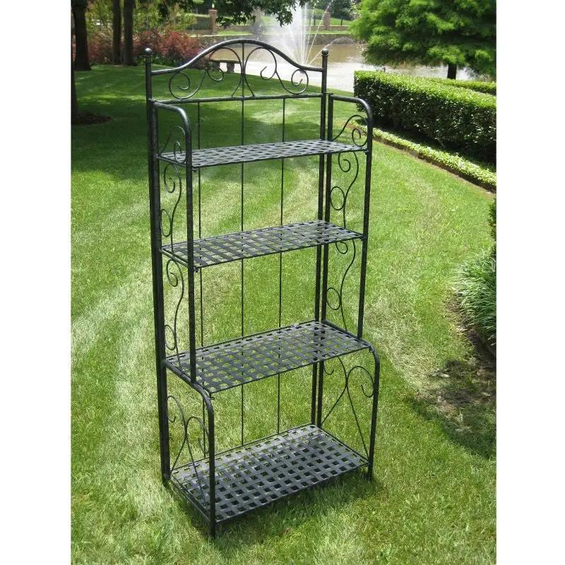 Indoor Outdoor Folding Black Metal Bakers Rack with 4-Tier Lattice Shelves by HomePacific