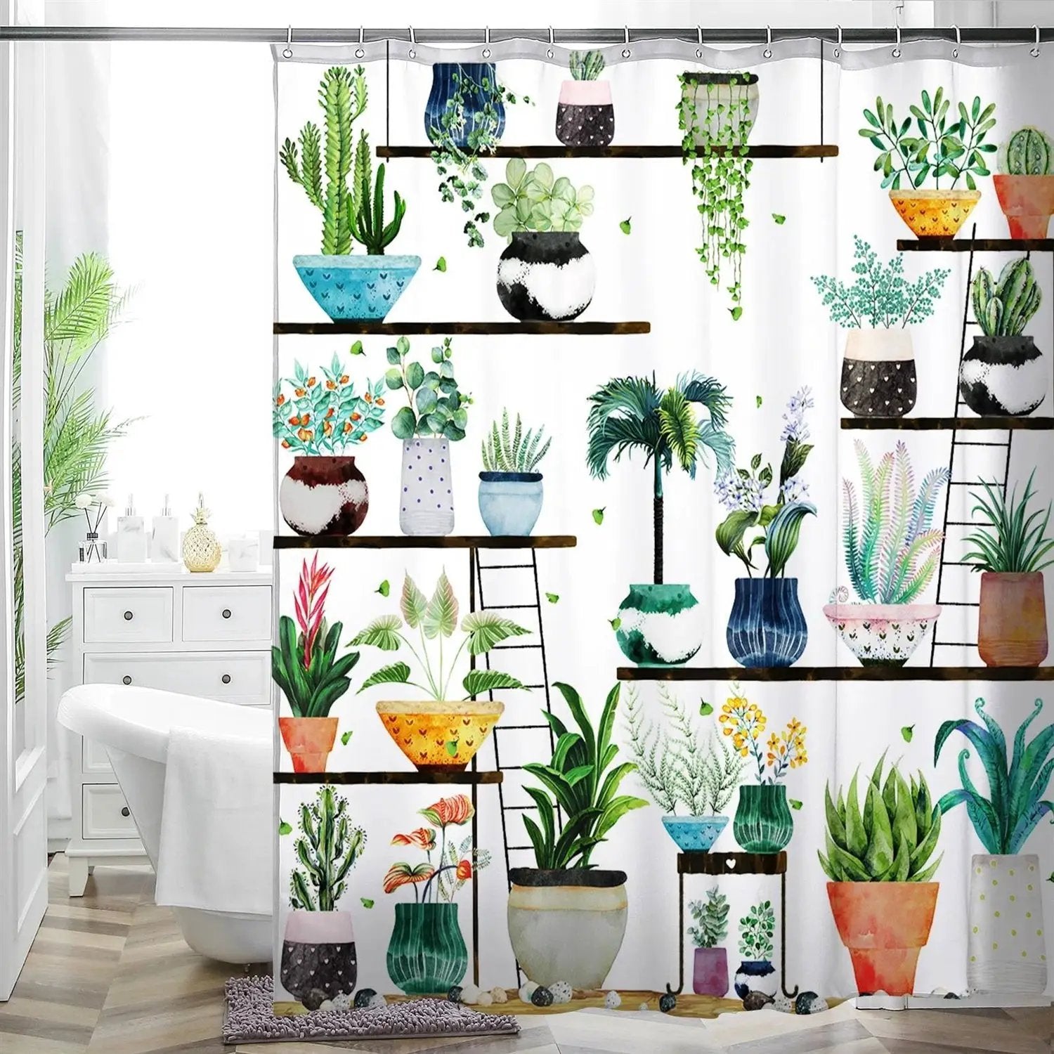72-in. Watercolor Plants Botanical Floral Flower Pots Succulents Shower Curtain by HomePacific