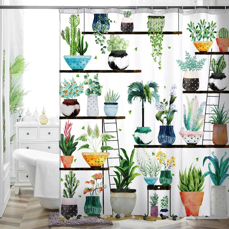72-in. Watercolor Plants Botanical Floral Flower Pots Succulents Shower Curtain by HomePacific