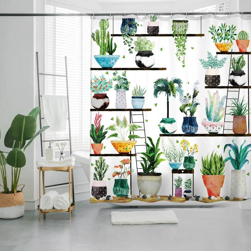 72-in. Watercolor Plants Botanical Floral Flower Pots Succulents Shower Curtain by HomePacific