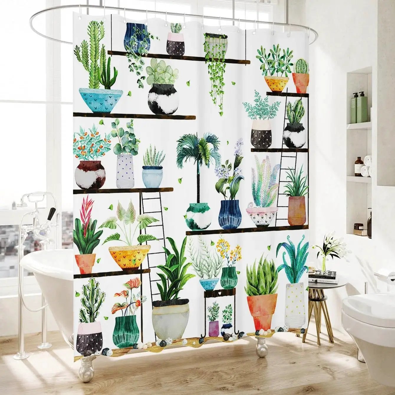 72-in. Watercolor Plants Botanical Floral Flower Pots Succulents Shower Curtain by HomePacific