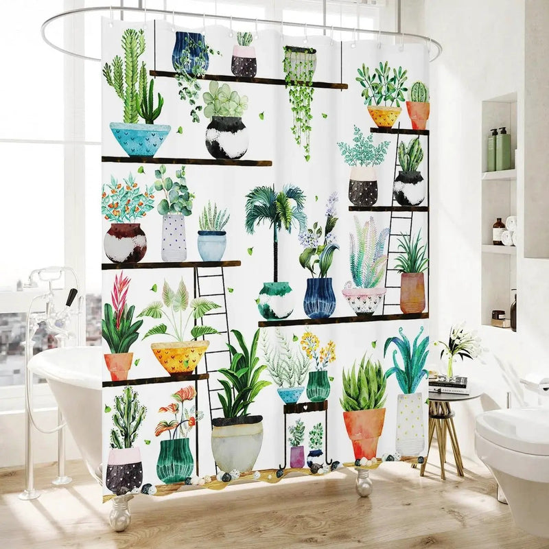 72-in. Watercolor Plants Botanical Floral Flower Pots Succulents Shower Curtain by HomePacific