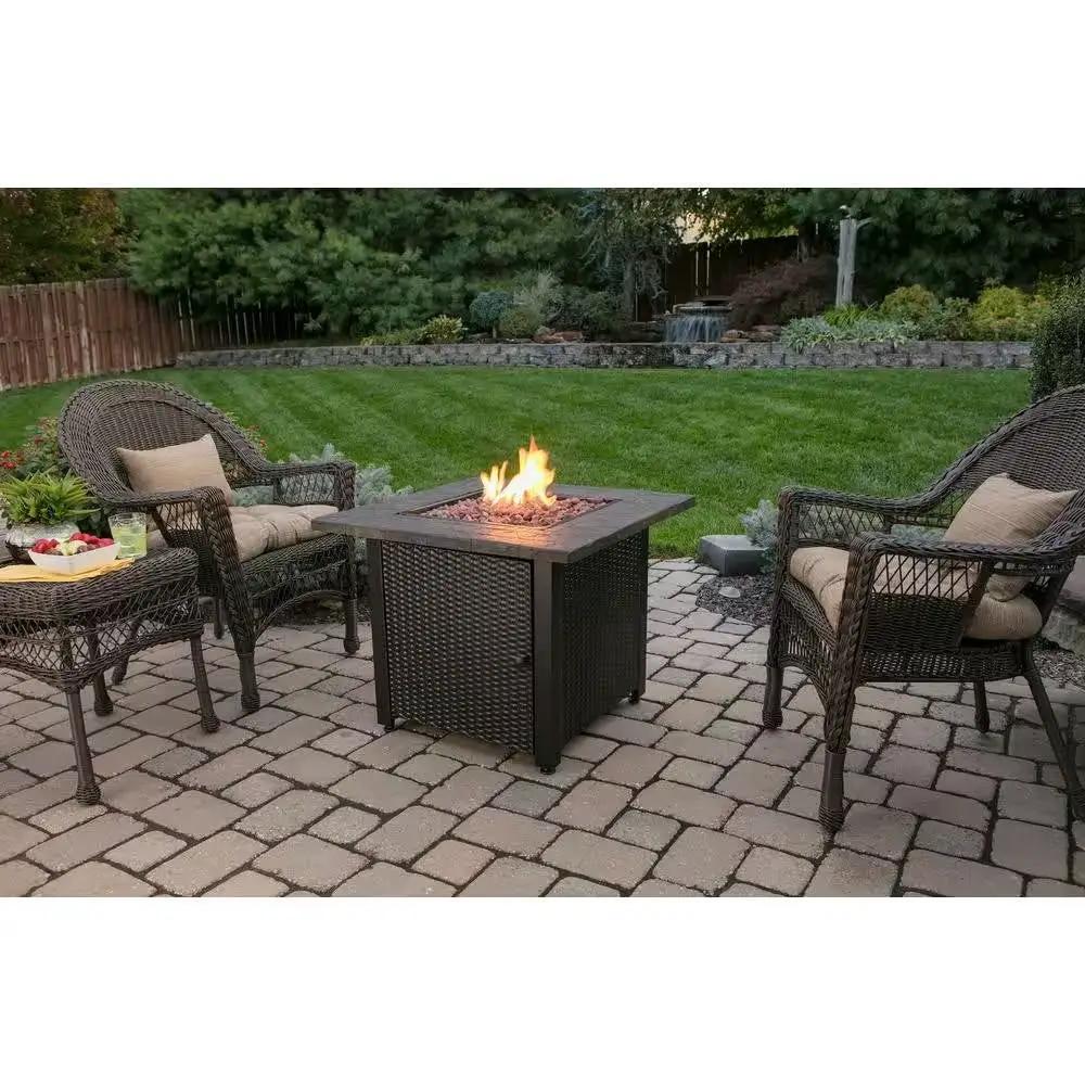 30-inch Outdoor Bronze LP Propane Gas Fire Pit with Lava Rocks and Cover by HomePacific