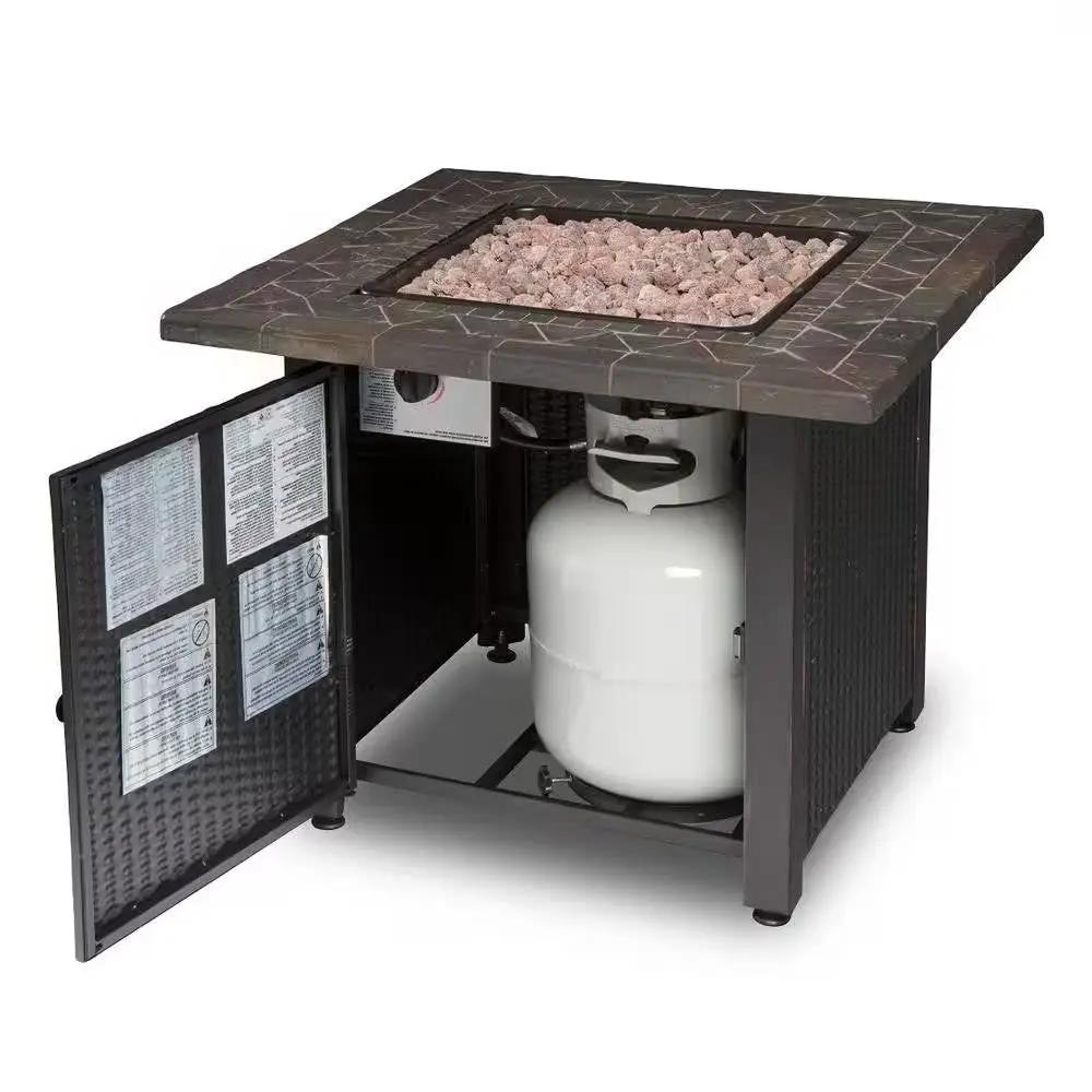 30-inch Outdoor Bronze LP Propane Gas Fire Pit with Lava Rocks and Cover by HomePacific
