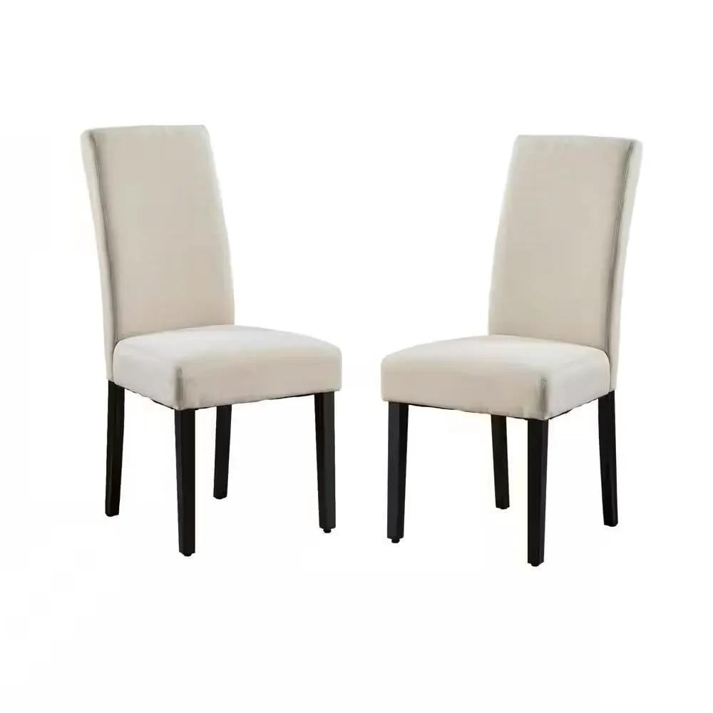 Set of 2 Modern Beige Cream Fabric Upholstered Dining Chair with Black Wood Legs by HomePacific