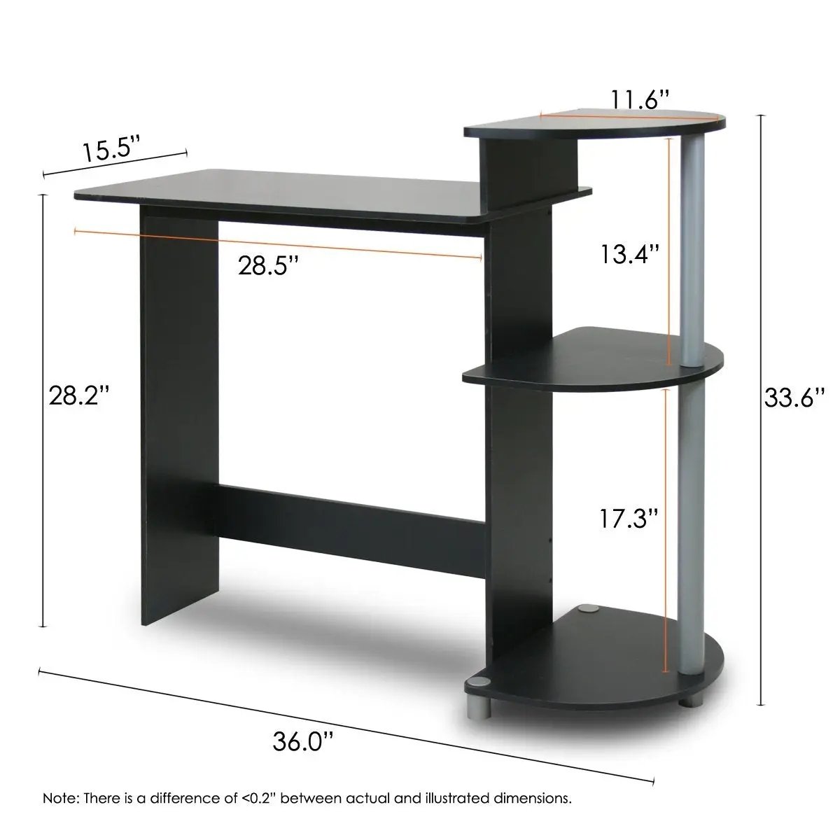 Contemporary Computer Desk in Black and Grey Finish by HomePacific