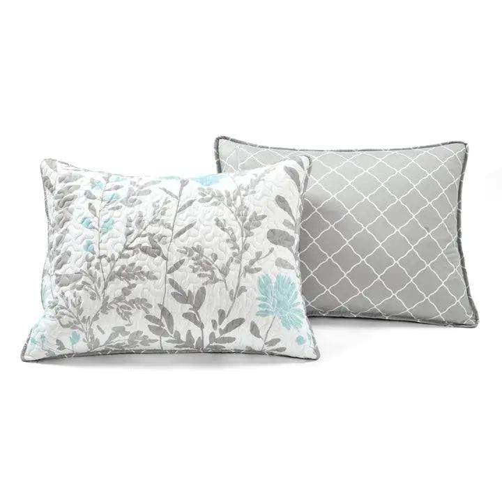Full/Queen Blue Grey Floral Lightweight Thin Polyester Fabric 3-Piece Quilt Set by HomePacific