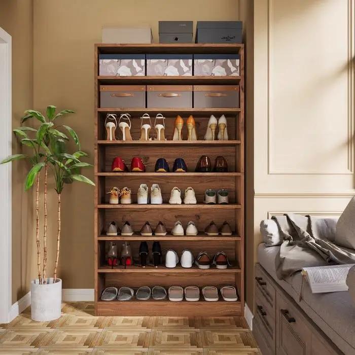 Freestanding 8-Shelf Shoe Rack for Closet Shelving Unit in Brown Wood Finish by HomePacific